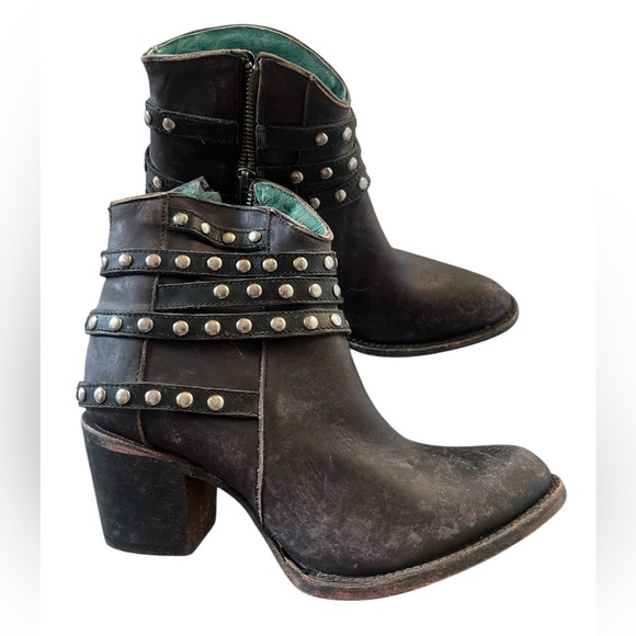 Corral Black Strappy Studded Boots, size 7.5 - Picture 1 of 7